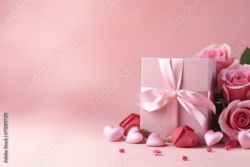 Valentine's day concept background with rose and gift box