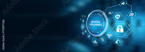 Artificial intelligence (AI), machine learning and modern computer technologies concepts. 3d illustration