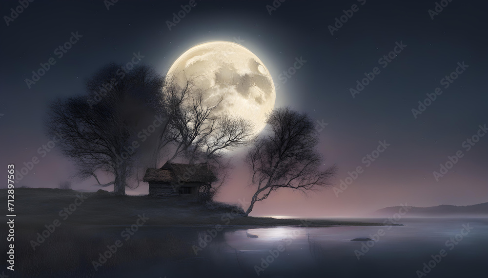 The full moon at quiet night - digital artwork