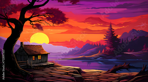 sunset over the river