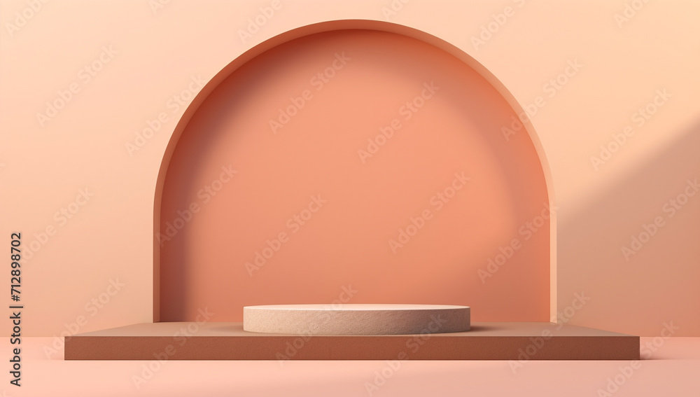 Stand podium cylinder with curved shape wall scene background. Minimal mockup for product display presentation, stage showcase Stand podium cylinder with curved shape wall scene background. Minimal mockup for product display presentation, stage showcase