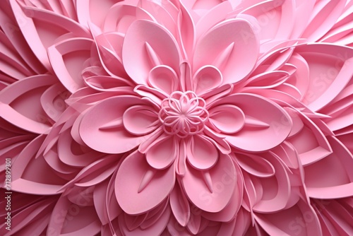 Pink floral background with fractal pattern of leaves and petals