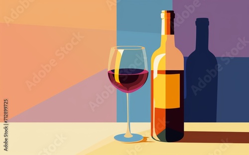  illustration of a bottle of wine and a glass