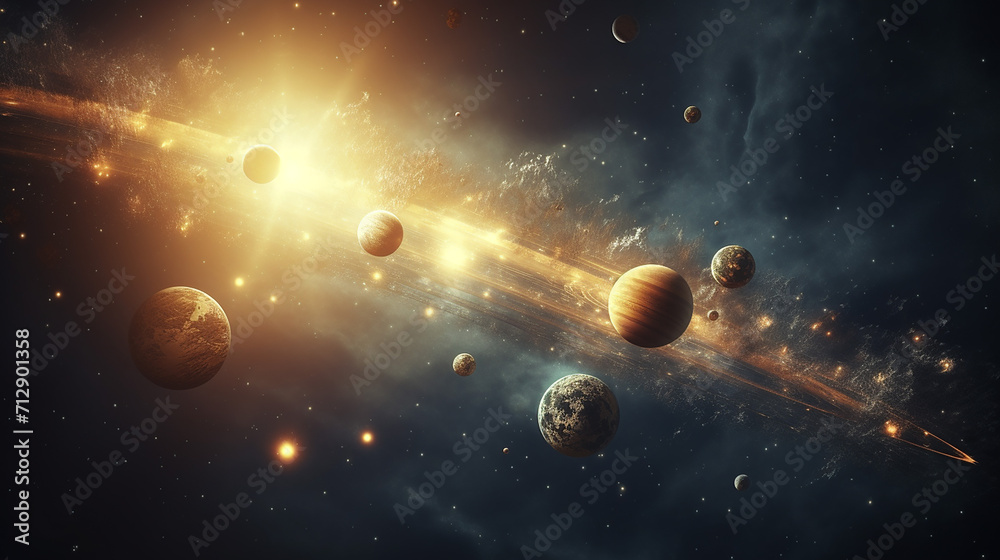 Obraz premium sun and planets of the solar system 3d rendering