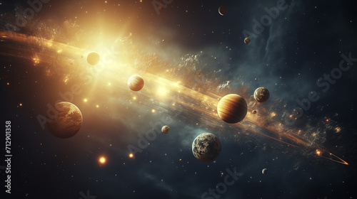 sun and planets of the solar system 3d rendering