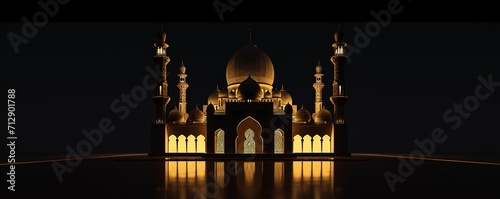 illustration of mosque with reflection on black background. Ramadan Kareem concept photo