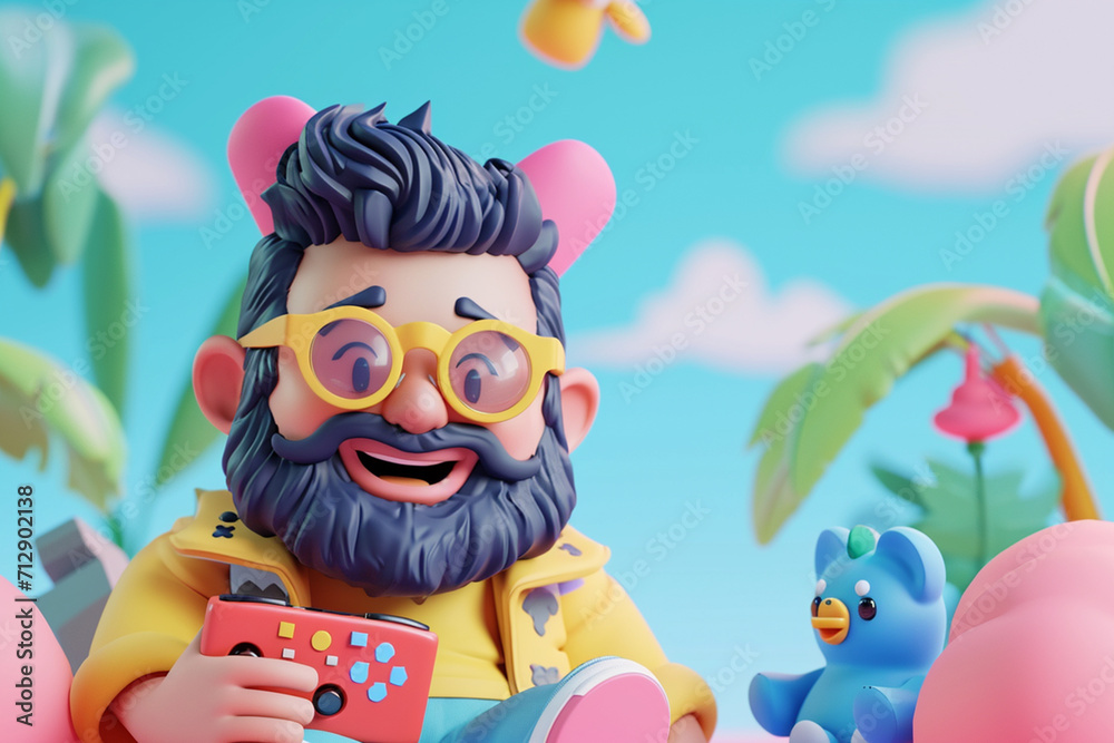 Naklejka premium game character background 3d stylish wallpaper illustration