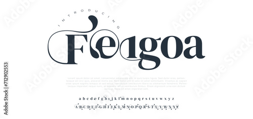 Feigoa premium luxury elegant alphabet letters and numbers. Elegant wedding typography classic serif font decorative vintage retro. Creative vector illustration