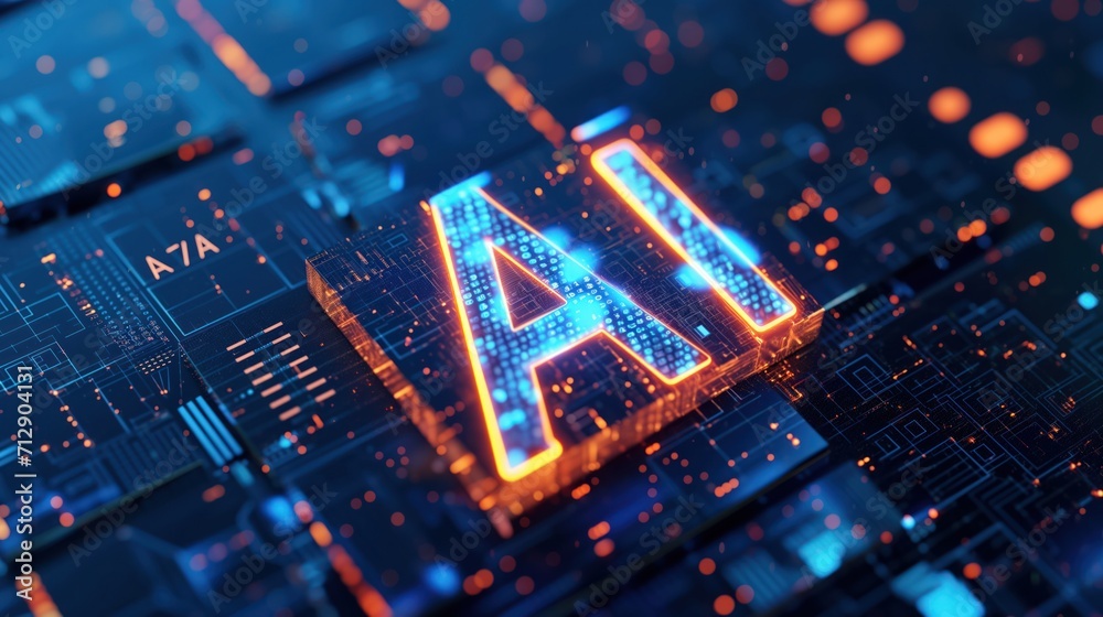Obraz premium Advanced Artificial Intelligence Technology Concept with Glowing AI Circuitry. AI Generative.