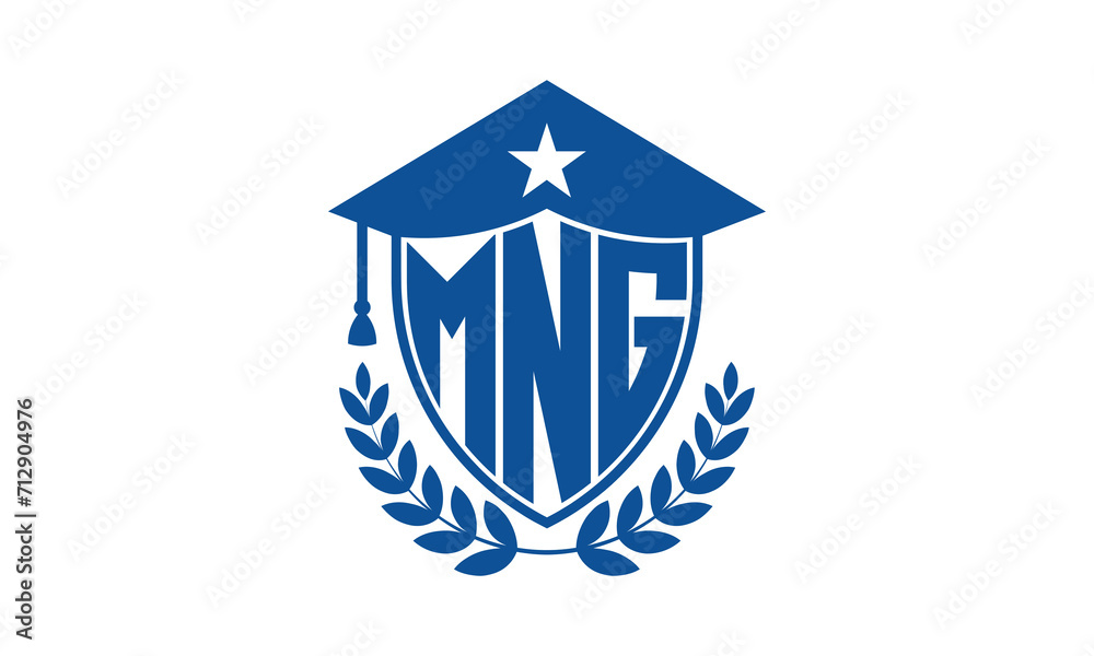 MNG three letter iconic academic logo design vector template. monogram, abstract, school, college, university, graduation cap symbol logo, shield, model, institute, educational, coaching canter, tech MNG three letter iconic academic logo design vector template. monogram, abstract, school, college, university, graduation cap symbol logo, shield, model, institute, educational, coaching canter, tech