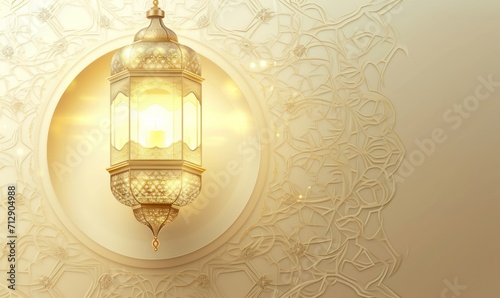 Ramadhan Month Lantern with Golden Background. Elegant Islamic Ramadan Lantern