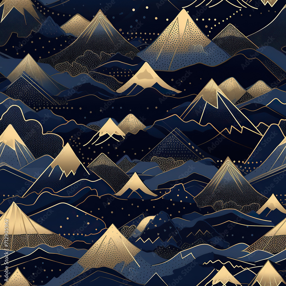 Golden Mountain Range on Dark Blue Artistic Backdrop