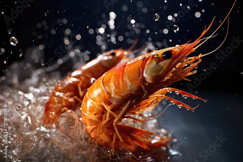 Boiled shrimp in a splash of water