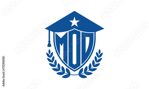 MOO three letter iconic academic logo design vector template. monogram, abstract, school, college, university, graduation cap symbol logo, shield, model, institute, educational, coaching canter, tech