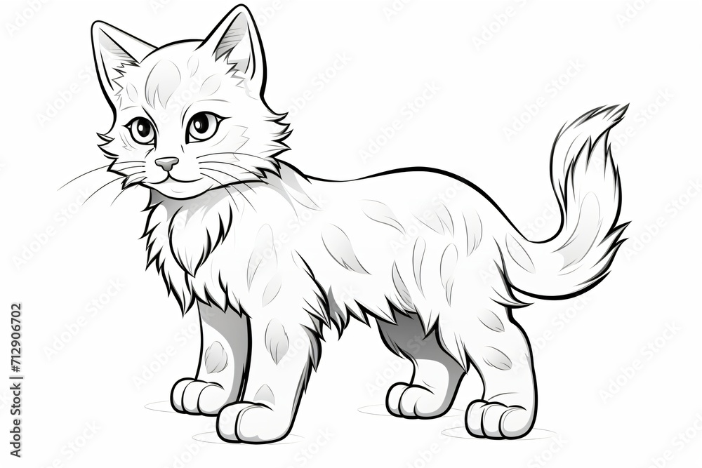 Black and white outline of a cat for coloring book