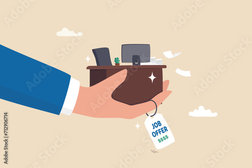 Job offer for new career position, recruitment vacancy or contract offer for new hire, position or success candidate to join, welcome opportunity concept, businessman hand offer new office desk job.