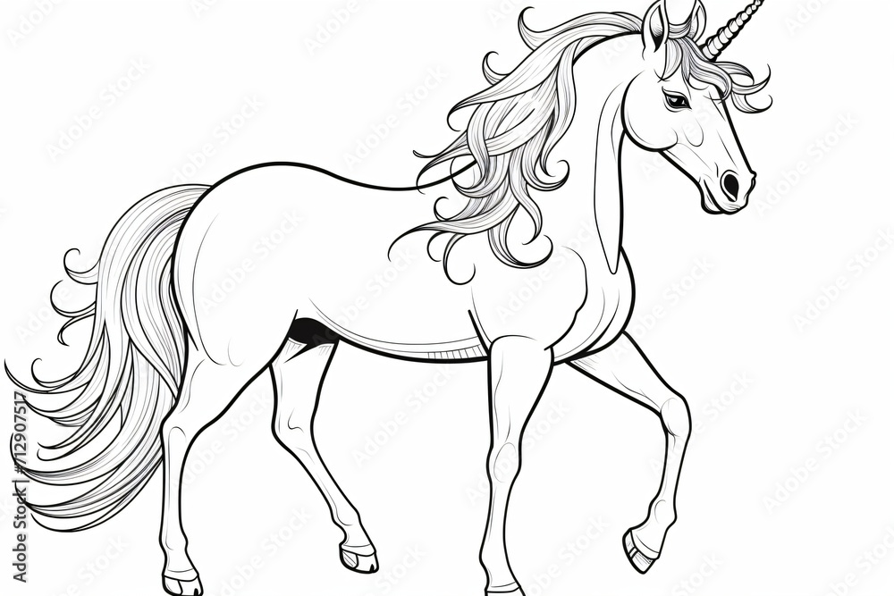 Black and white outline of a horse for coloring book