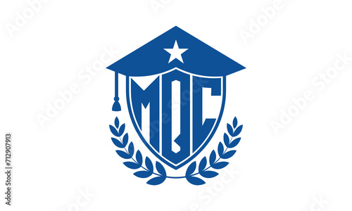 MQC three letter iconic academic logo design vector template. monogram, abstract, school, college, university, graduation cap symbol logo, shield, model, institute, educational, coaching canter, tech photo