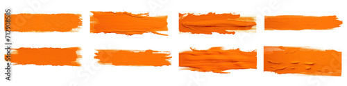 set of orange strokes , orange line of paint on transparent background