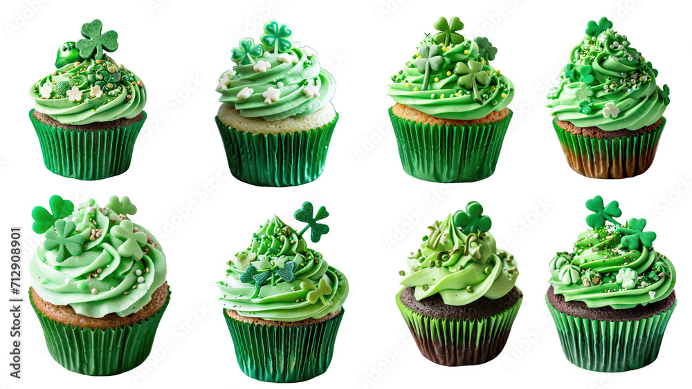 set of green Cupcake isolated on transparent background