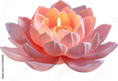 Lotus flower candle isolated on transparent background. PNG