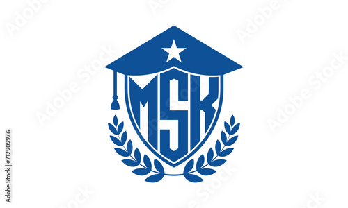 MSK three letter iconic academic logo design vector template. monogram, abstract, school, college, university, graduation cap symbol logo, shield, model, institute, educational, coaching canter, tech photo