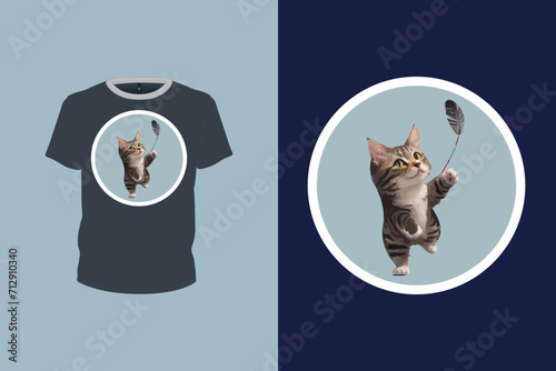 Playful cat illustration for t-shirt design, animal art, print ready vector file