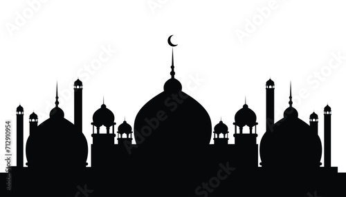 Silhouette Mosque flat Vector illustration isolated on white background. Islamic mosque buildings in silhouette for background design, Banner design, and Ramadhan background.