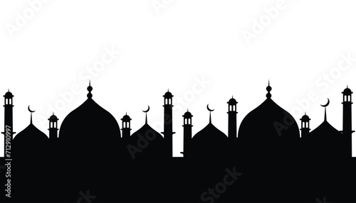 Silhouette Mosque flat Vector illustration isolated on white background. Islamic mosque buildings in silhouette for background design, Banner design, and Ramadhan background.