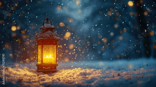 Radiant Lantern in a Winter Night Illuminated by the Moon Background © MKH_SAGAR