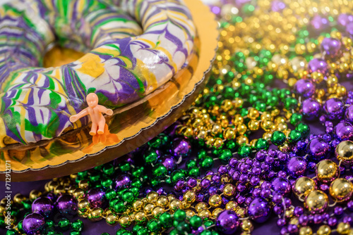 Mardi Gras King Cake on Gold Platter