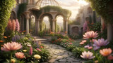 An image of a magical garden with plants representing healing and protection and sense of sense of serenity and hope