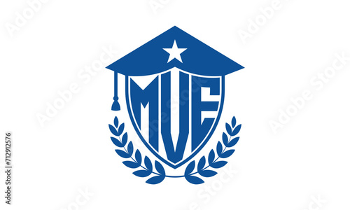MVE three letter iconic academic logo design vector template. monogram, abstract, school, college, university, graduation cap symbol logo, shield, model, institute, educational, coaching canter, tech photo