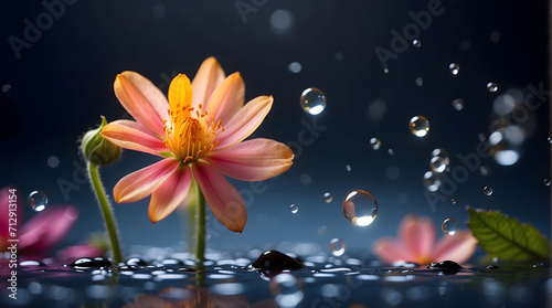 Pink flower garden and water drops natural macro photograph, wallpaper, background and wall arts