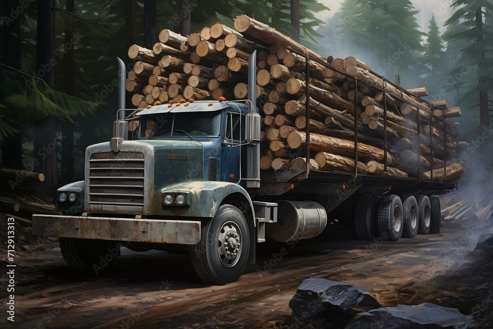 Load-bearing truck with lumber. Generative AI