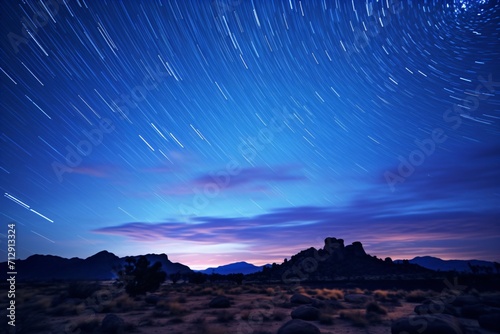 Night sky photography capturing trail of stars