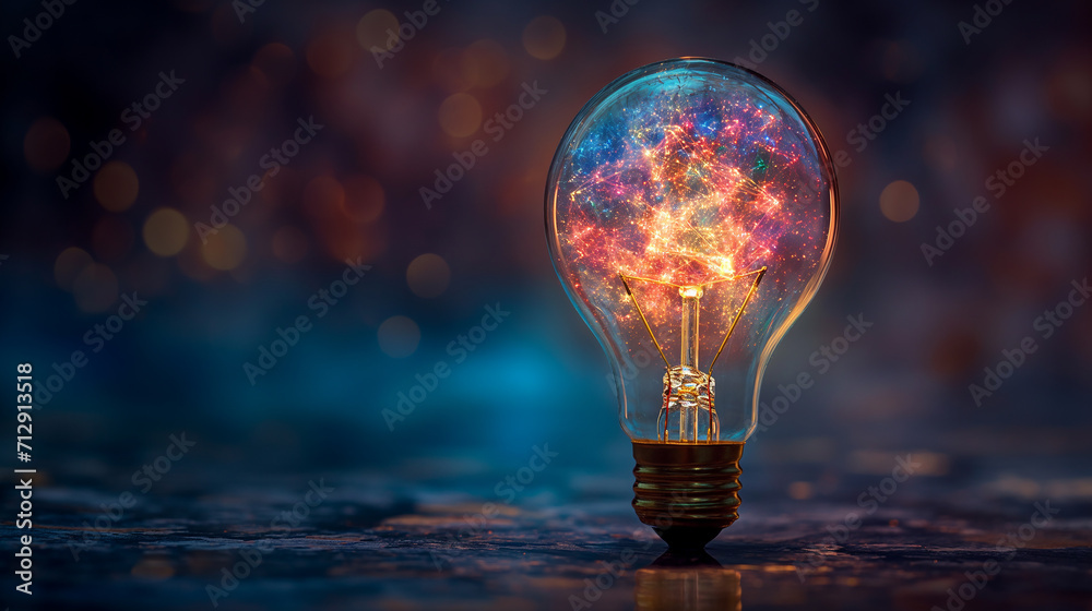A mesmerizing fusion of cosmic energy within a light bulb—vibrant patterns and ethereal glow inspire awe and contemplation A mesmerizing fusion of cosmic energy within a light bulb—vibrant patterns and ethereal glow inspire awe and contemplation
