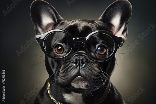 A french bulldog wearing glasses