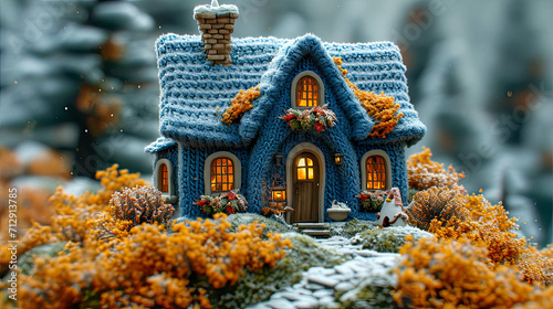 Fairytale house made of wool in the forest. Selective focus photo