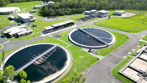 Flying over the Pimpama Wastewater Treatment Plant on the northern Gold Coast in Australia photo