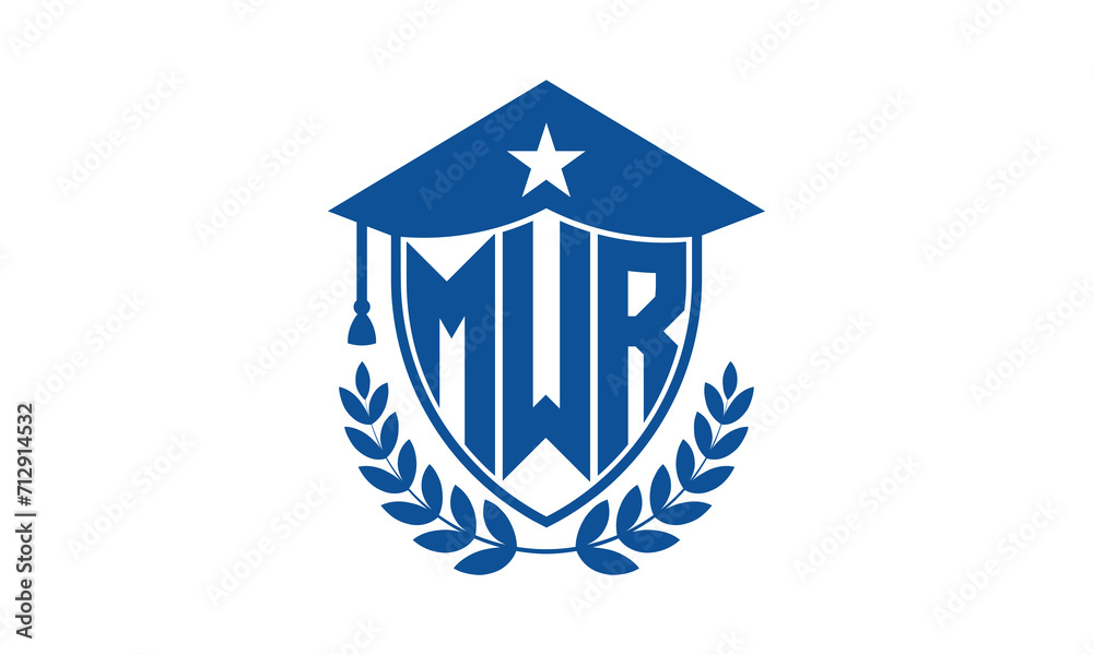 MWR three letter iconic academic logo design vector template. monogram, abstract, school, college, university, graduation cap symbol logo, shield, model, institute, educational, coaching canter, tech MWR three letter iconic academic logo design vector template. monogram, abstract, school, college, university, graduation cap symbol logo, shield, model, institute, educational, coaching canter, tech
