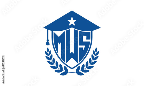 MWS three letter iconic academic logo design vector template. monogram, abstract, school, college, university, graduation cap symbol logo, shield, model, institute, educational, coaching canter, tech