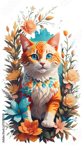 floral cat clipart