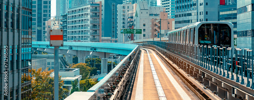 View of Tokyo, Japan from the automated monorail photo