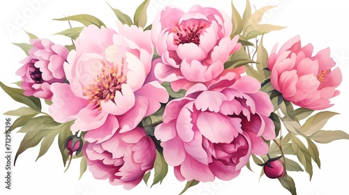 watercolor illustration of pink flowers, flower clip art. Bouquet of peonies. generative ai