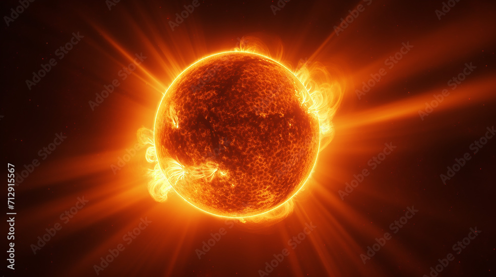 a burning orange sun with no space background or foreground, solar flares. 3d animation a burning orange sun with no space background or foreground, solar flares. 3d animation