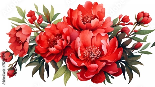 Fototapeta Naklejka Na Ścianę i Meble -  watercolor illustration of red flowers, flower clip art. Bouquet of peonies. generative ai