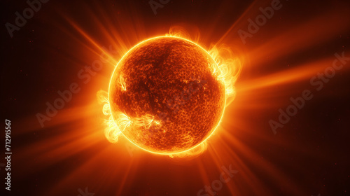 a burning orange sun with no space background or foreground, solar flares. 3d animation © Aura