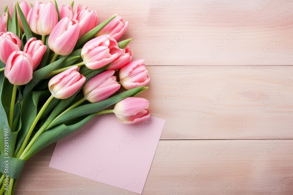 Beautiful bouquet of tulip flowers with card Beautiful bouquet of tulip flowers with card