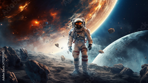space background with astronaut spaceman outer space solar system people © Aura